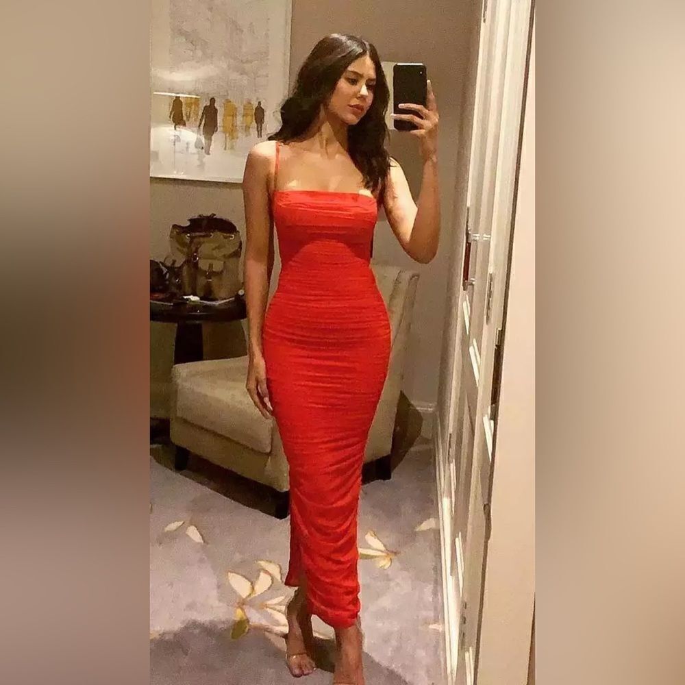 House of CB Fornarina Maxi Red Dress Tank Organza Bodycon Backless Mesh Size XS - Picture 12 of 17
